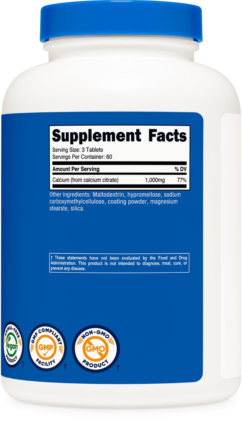 Nutricost Calcium Citrate (1,000mg) 180 Tablets – Vegan, GMO-Free, Gluten-Free