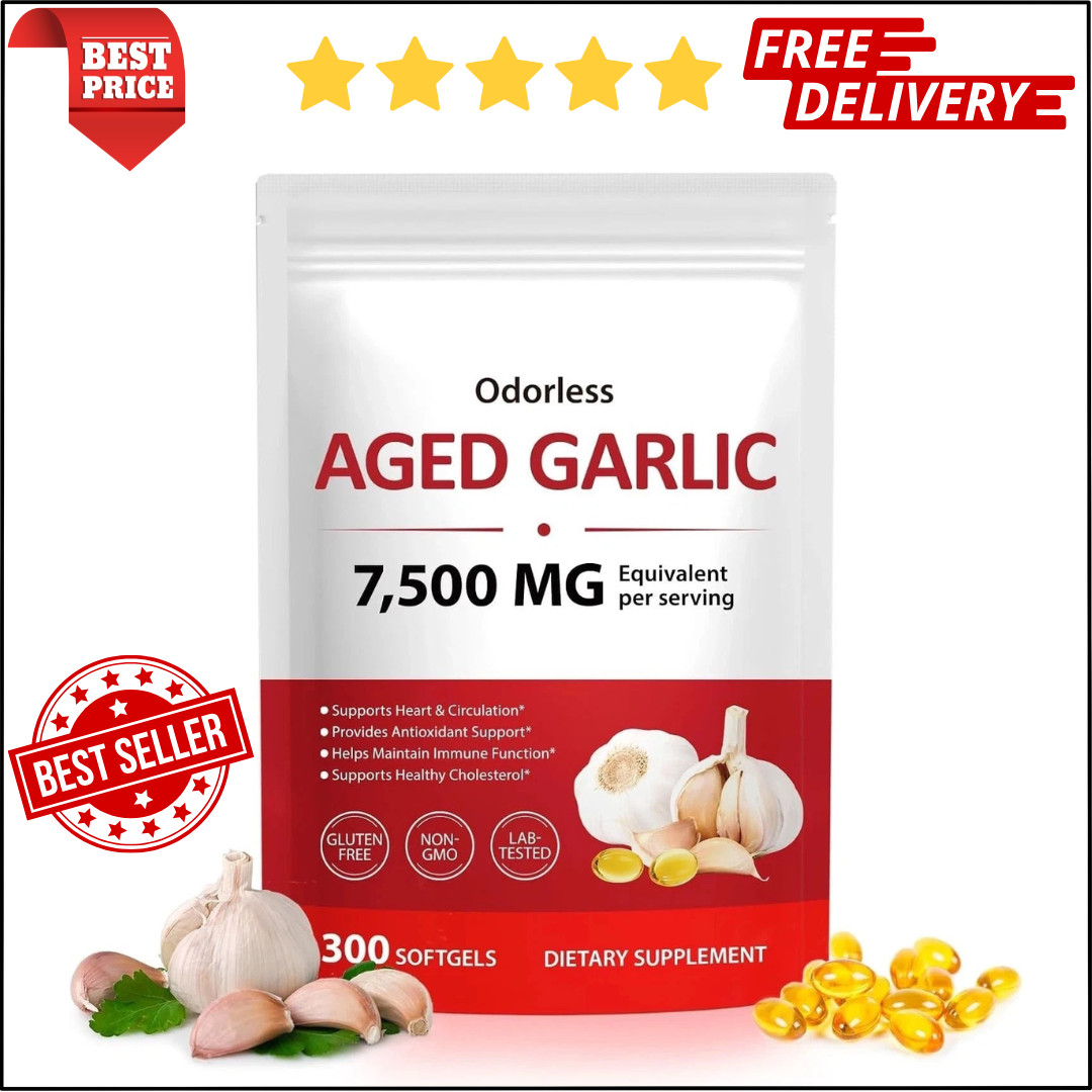 Odorless Garlic 7500Mg per Servings, 300 Softgels | 2 Years Aged Garlic Extra…