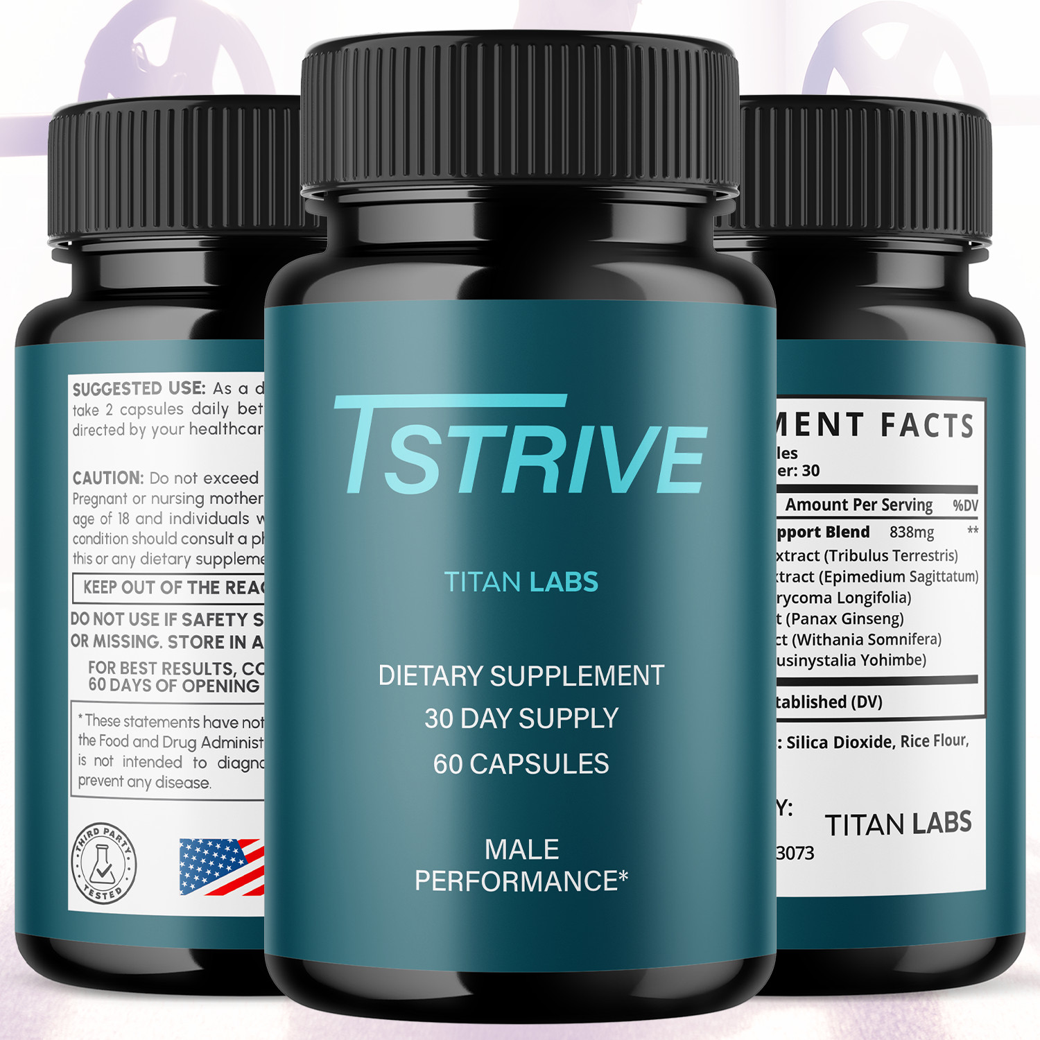 (1 Pack) Tstrive Advanced Male Support Performance Supplement 60 Capsules