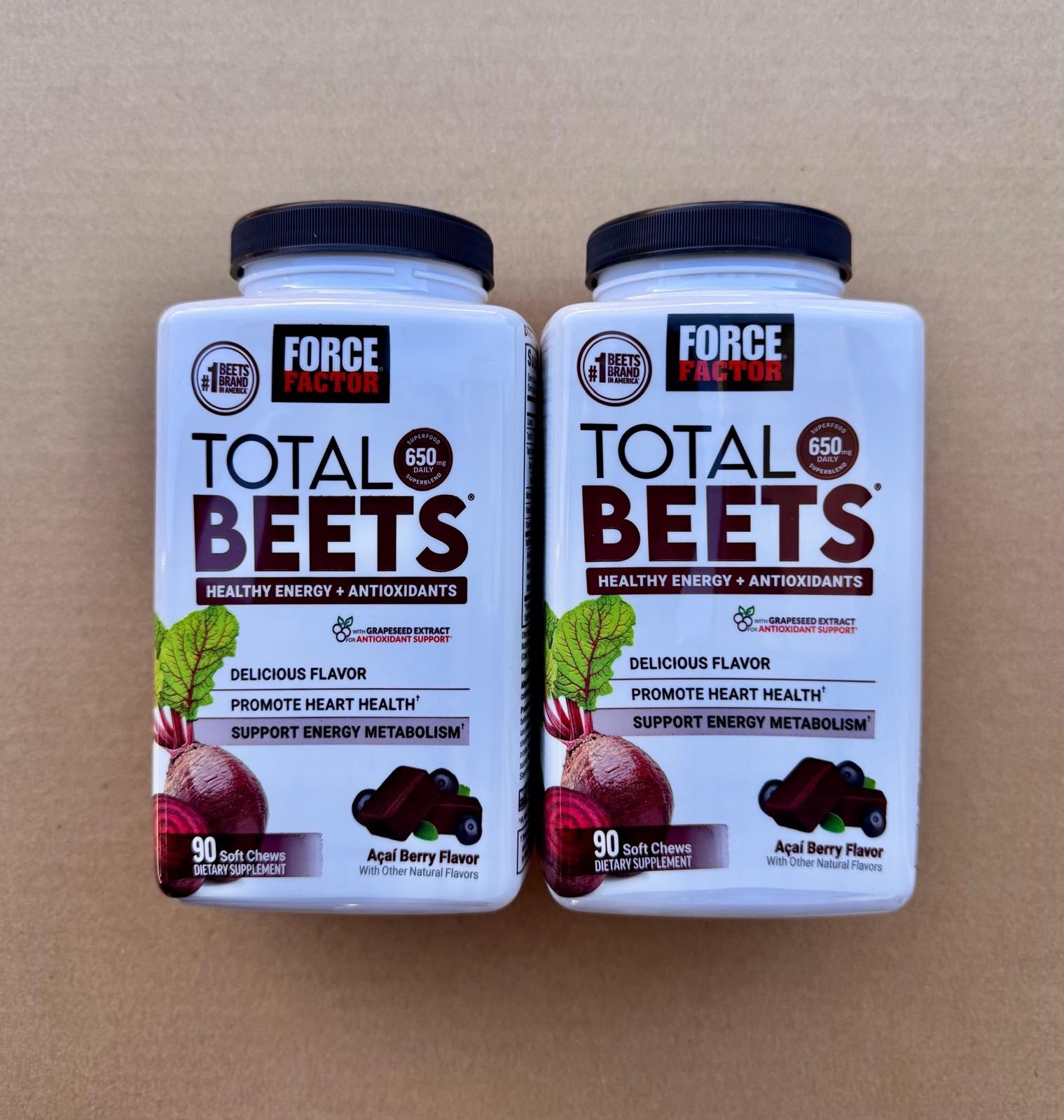 Force Factor Total Beets Soft Chews 180 Ct Acai Berry Heart Energy Exp 11/2027