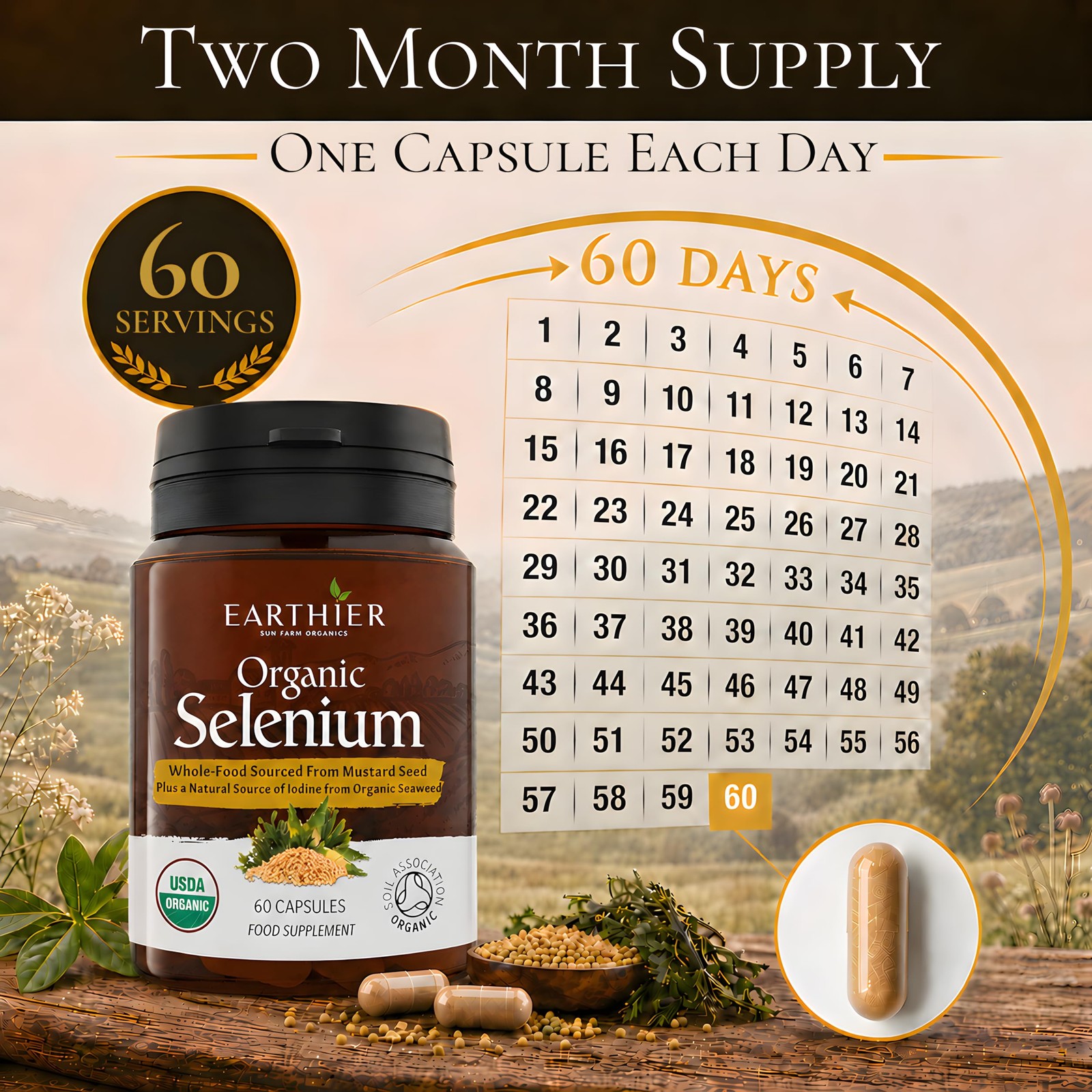 Organic Selenium 200 mcg with Iodine and Silica All from Certified Organic Whole
