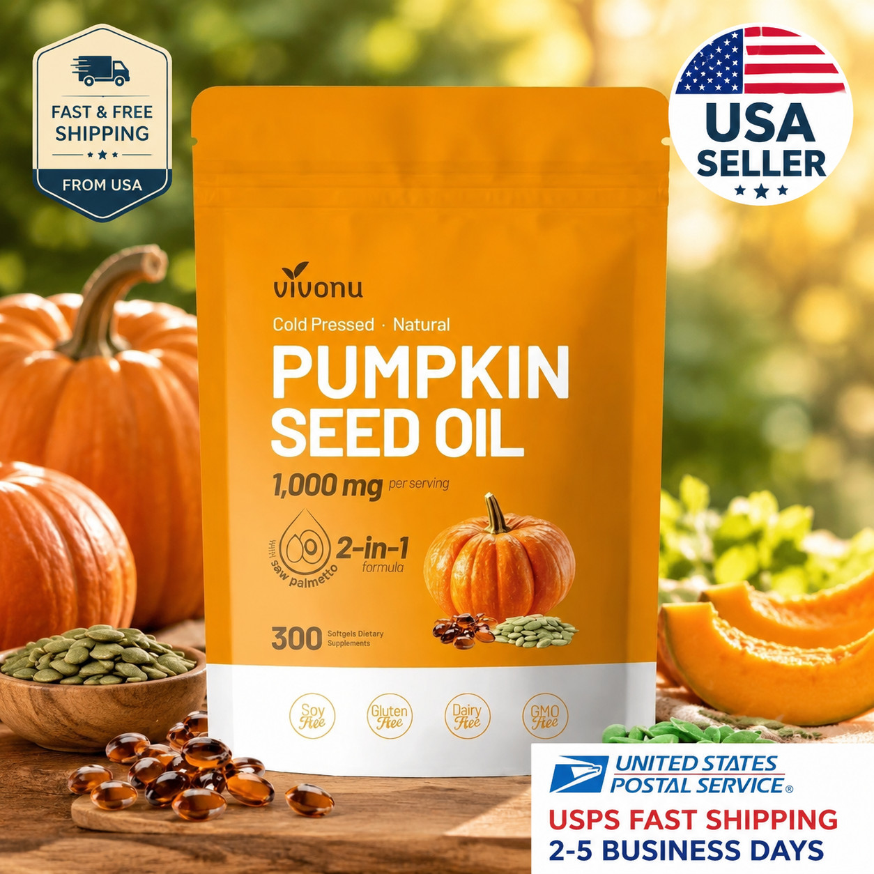 Organic Pumpkin Seed Oil Saw Palmetto Softgel 1000mg High Potency Formula