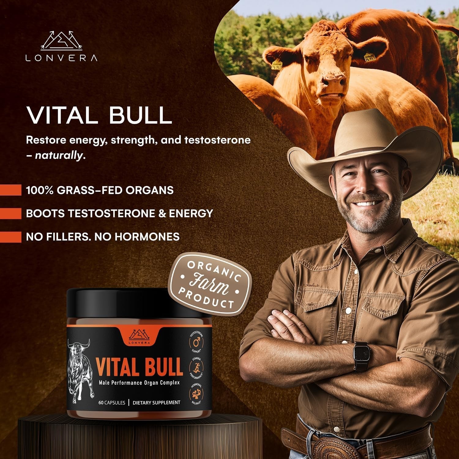 Lonvera Vital Bull Beef Organ Supplement for Men – Grass Fed Organs (BRANDED)