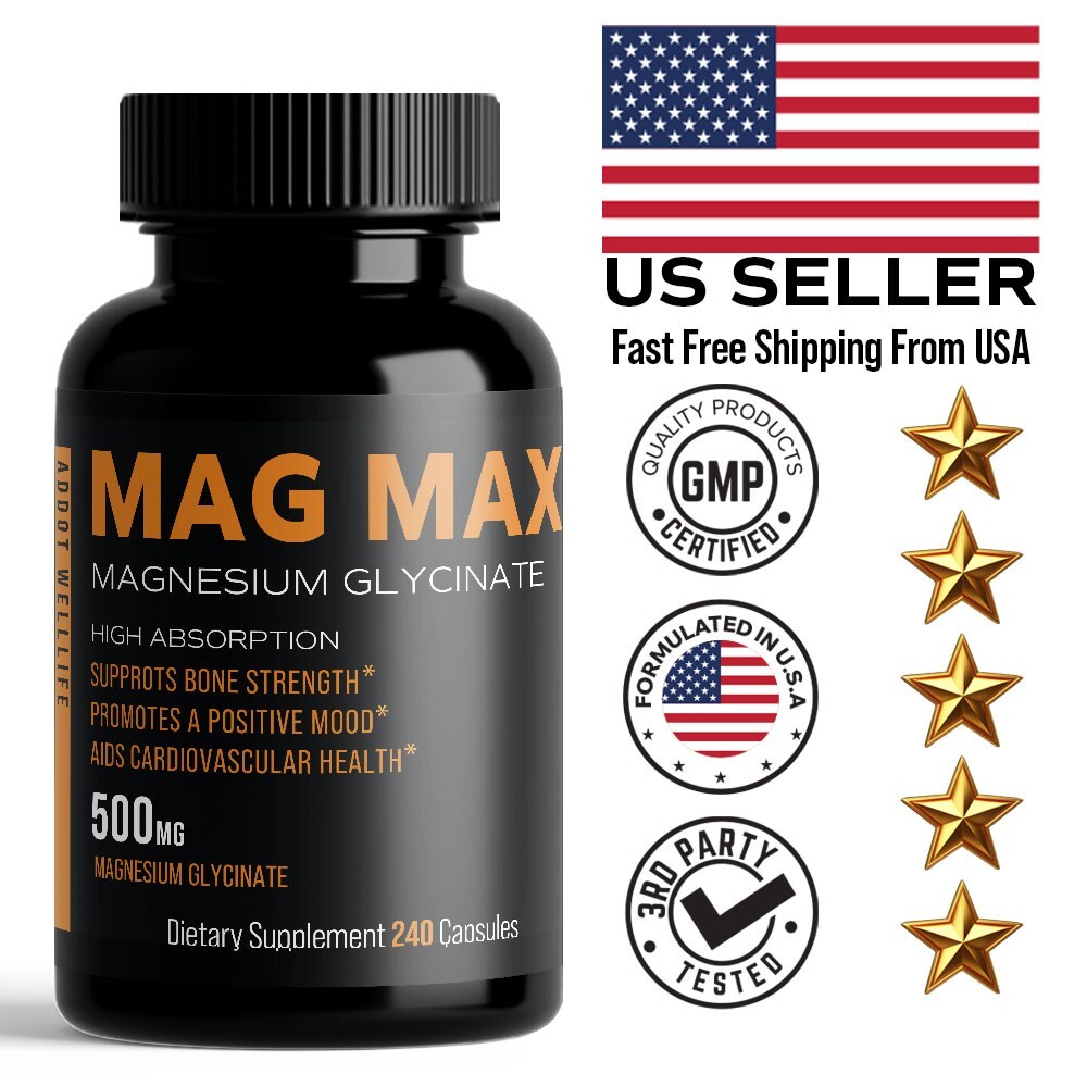Magnesium Glycinate 500mg – 240 Capsules | 8-Month Supply | USA Formulated Premi