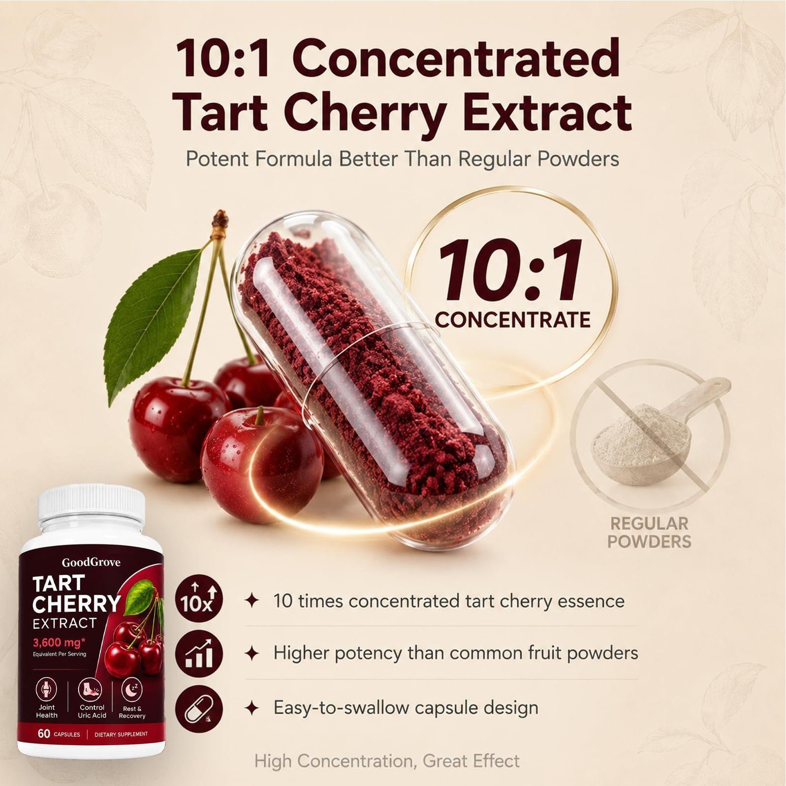 2Pcs Good Grove Tart Cherry Extract,Goodgrove Tart Cherry Cold Extracted,60Ct