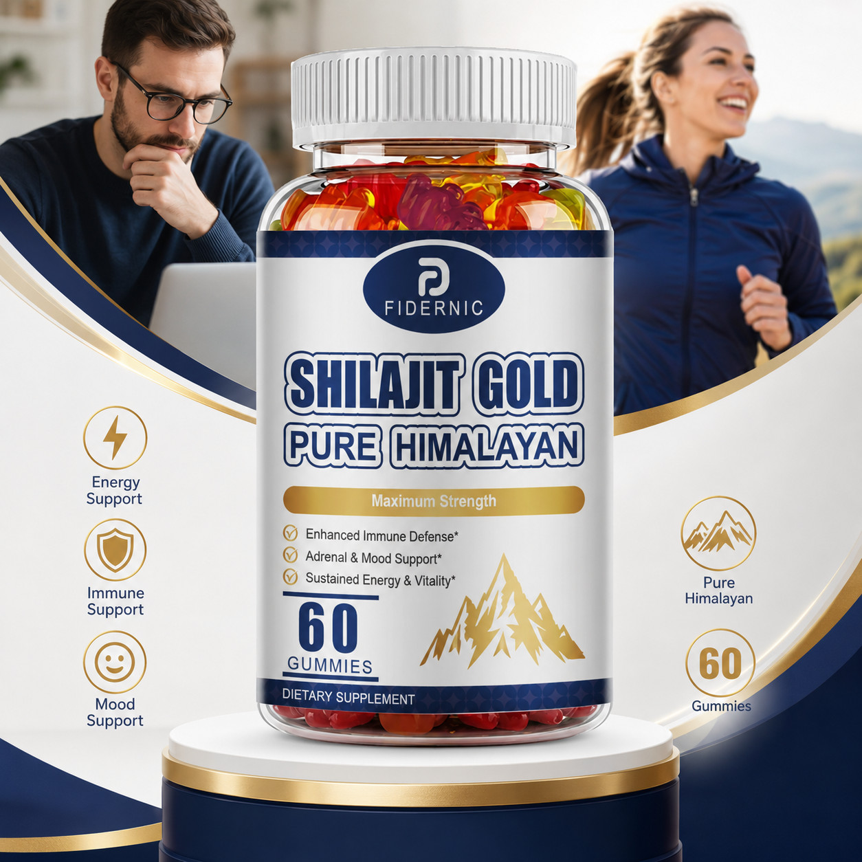 FIDERNIC Pure Himalayan Shilajit Gold Gummies 60 Count Max Strength