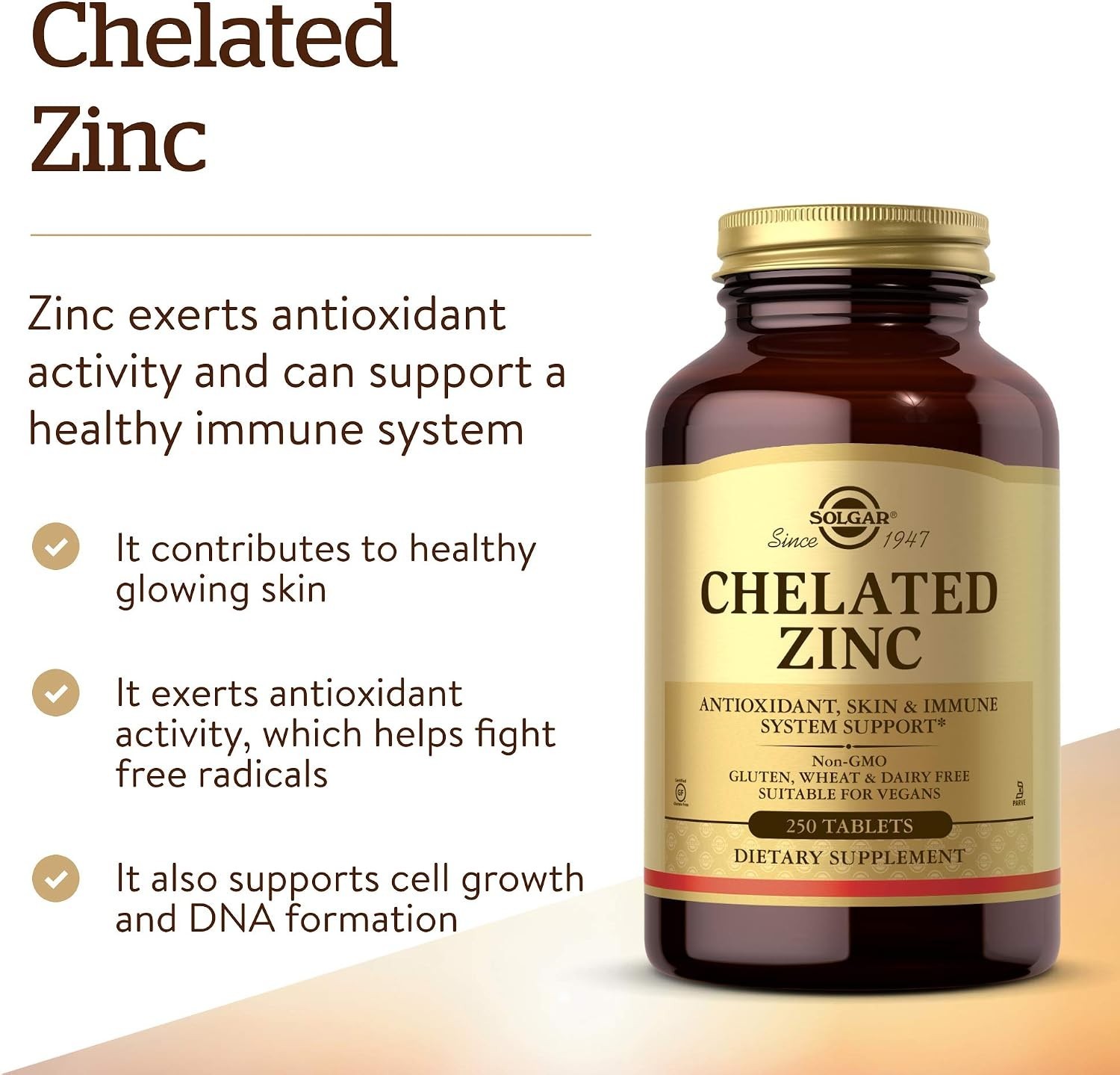 Chelated Zinc 250 Tablets – Support Immunity, Skin, and Cell Health