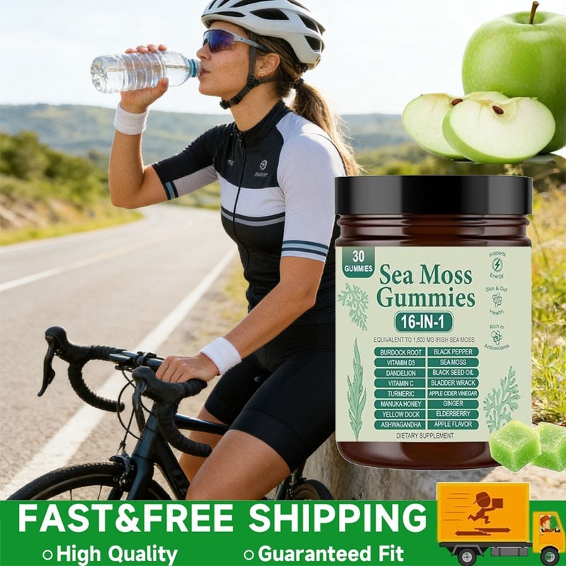 3PCS 16 in 1 Organic Sea Moss Gummy Irishmoss Extract 6000Mg Green Apple Flavor