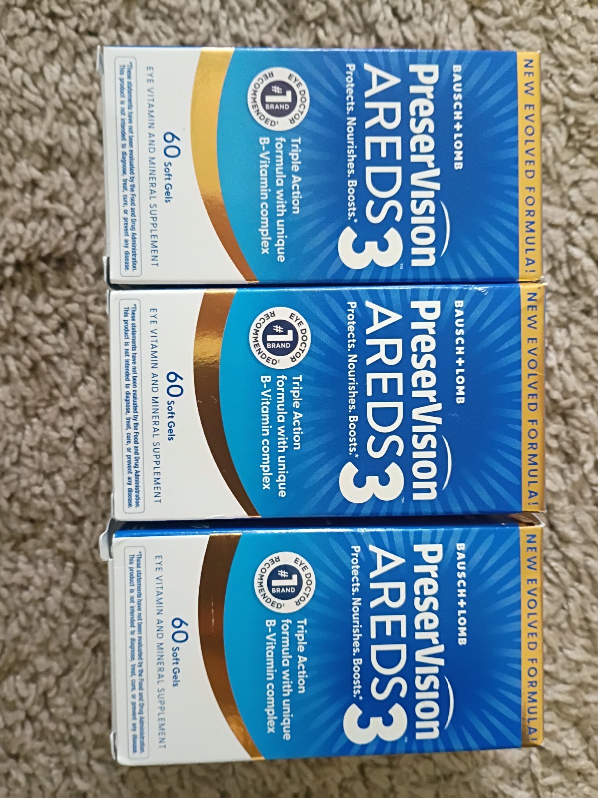 3 Packk. Bausch+Lomb PreserVision AREDS 3 Eye Vitamin Soft Gels 180ct. Total
