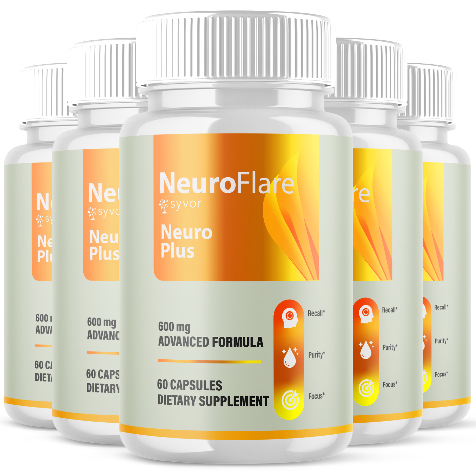 (5 Pack) Neuro Flare Nootropic All Natural Super Nerve Supplement 300 Capsules