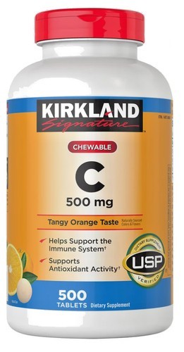 Kirkland Signature Chewable Vitamin C 500 mg, 500 Tablets Tangy Orange exp 5/28