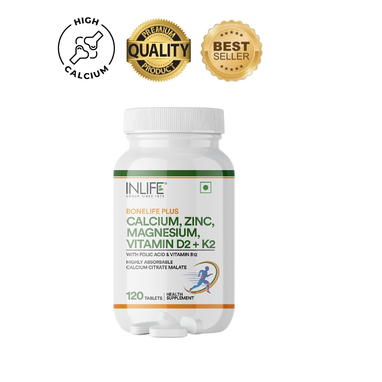 IN.LIFE Calcium Magnesium Zinc D3 K2 MK7 B12 120 Tablets
