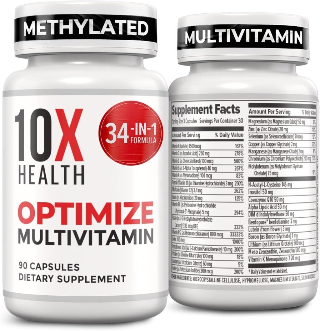 3 PACK Authentic 10X Health Optimize Methylated Multivitamin 90 Caps EXP 07/2027