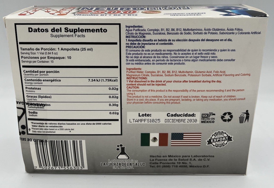 NeuroBion 2500 Formula Mejorada+ B1+B6+B12-10 Micro Ampollas De 25ml.