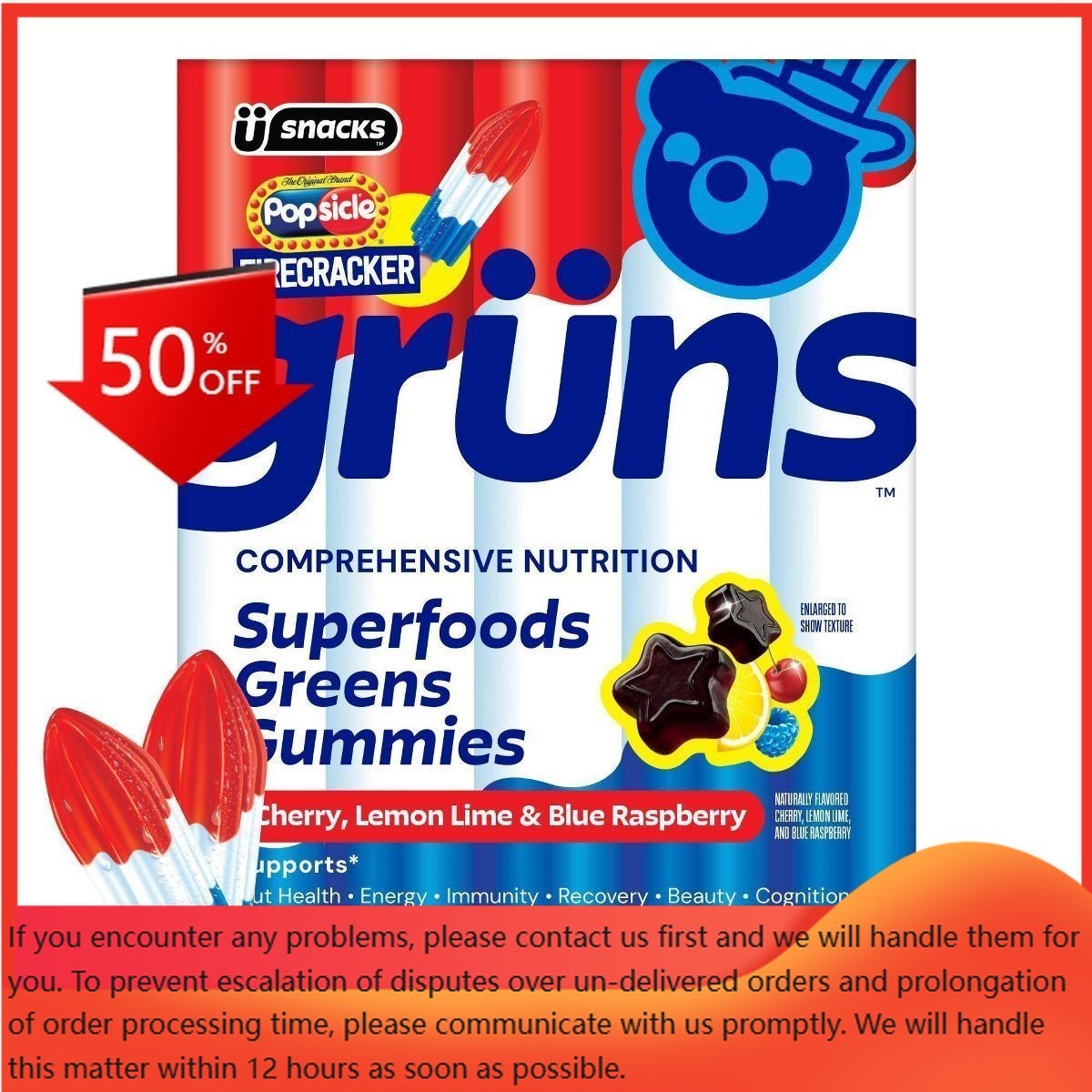 Grüns Limited Time Flavor Firecracker Low Sugar Adult Greens – 240g/12 Servings