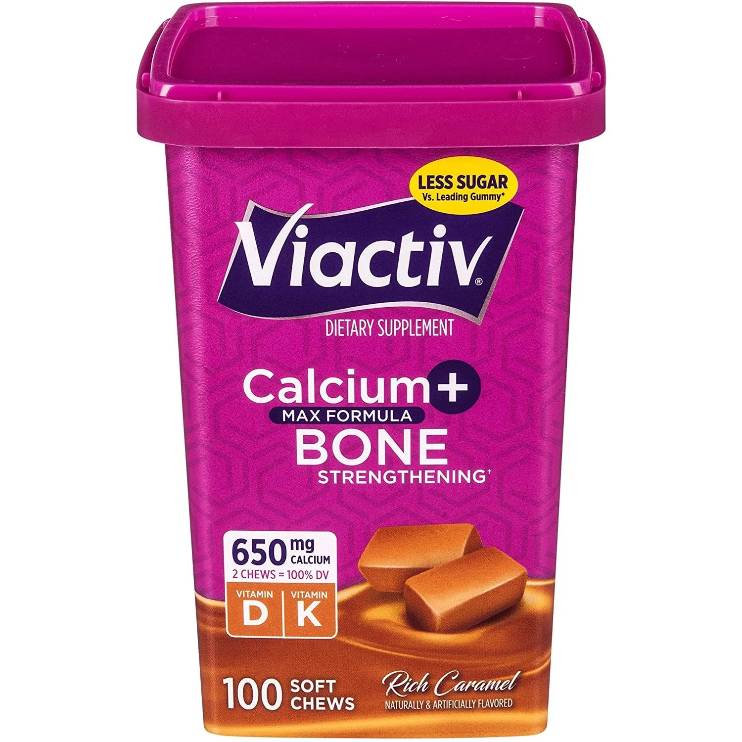 Viactiv Calcium + Vitamin D3 Supplement Soft Chews, Caramel,Calcium 100 Count