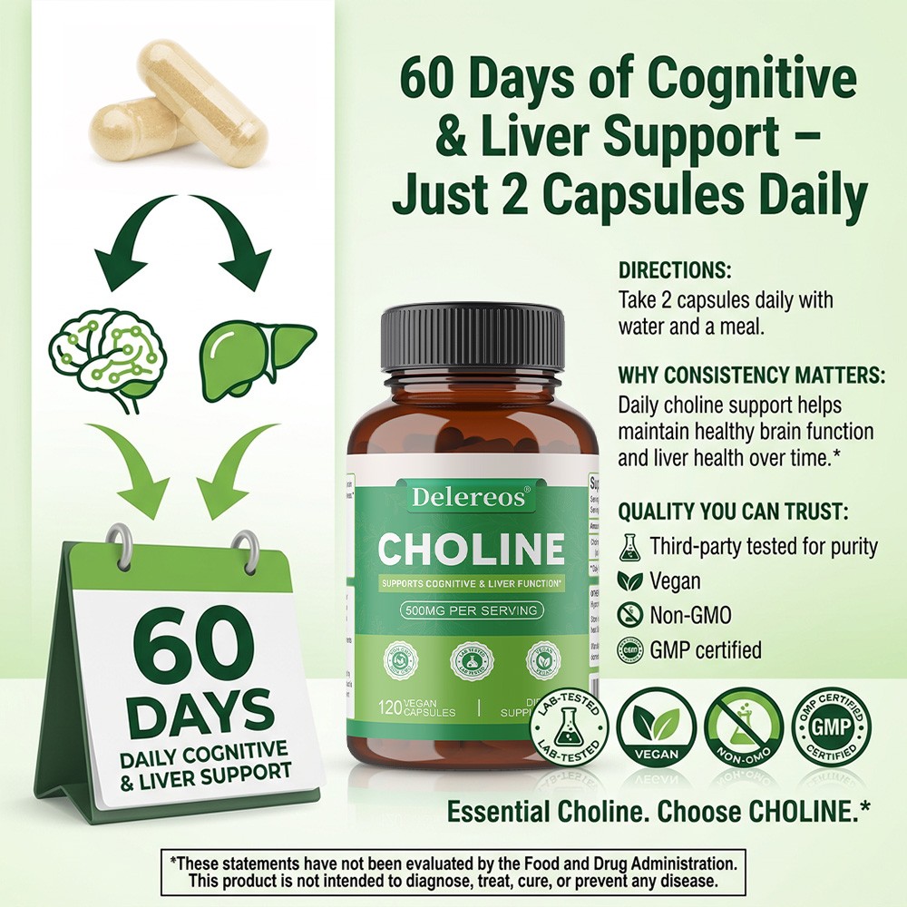 Choline Bitartrate 500Mg Support Cognitive And Liver Function 30/60/120 Capsules