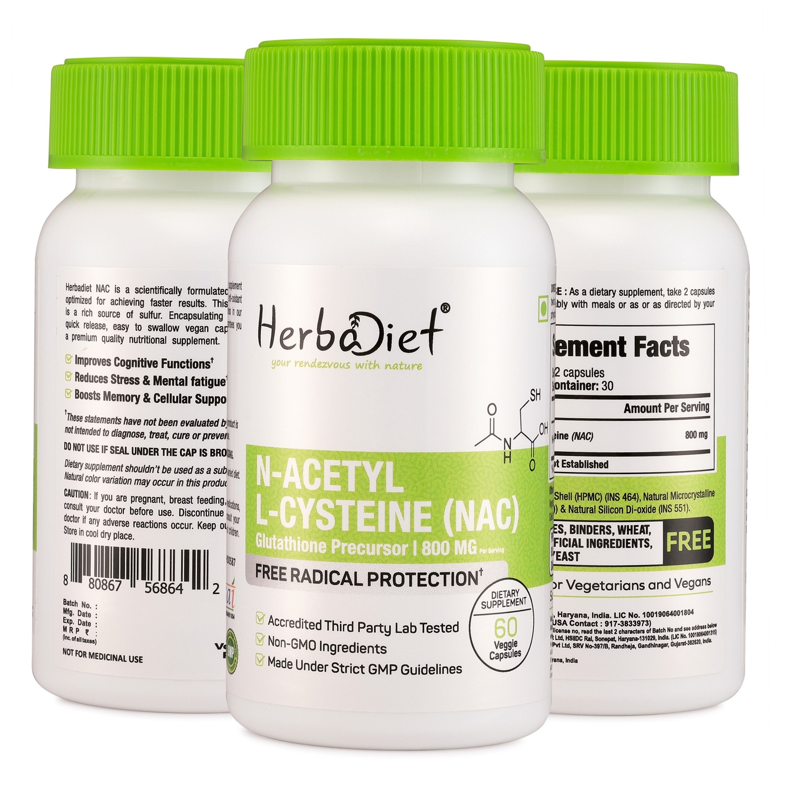 NAC N-Acetyl L-Cysteine Veg Capsules Antioxidant 800mg Best NAC Supplement Amino