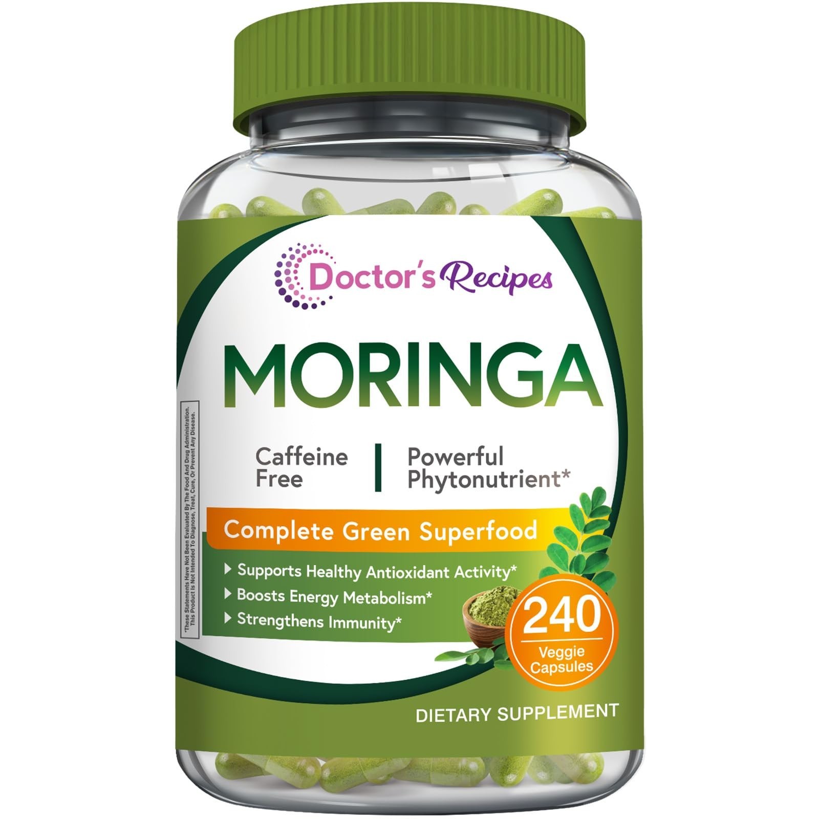 Moringa Superfood Capsules – Natural Antioxidant, Non-GMO, Vegan, 240 Count