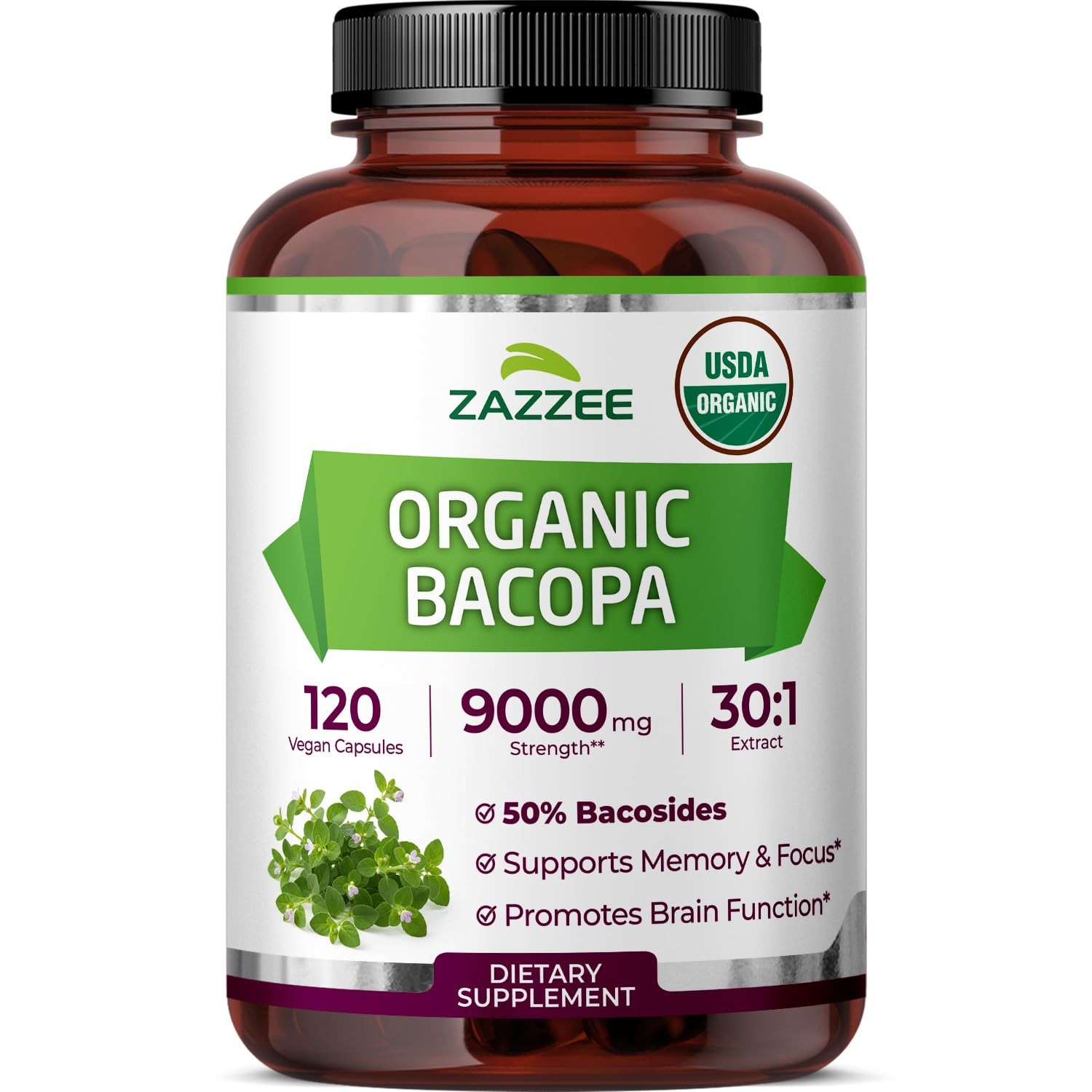 USDA Organic Bacopa 30:1 Extract, 9000mg Strength, Standardized to 50% Bacosides