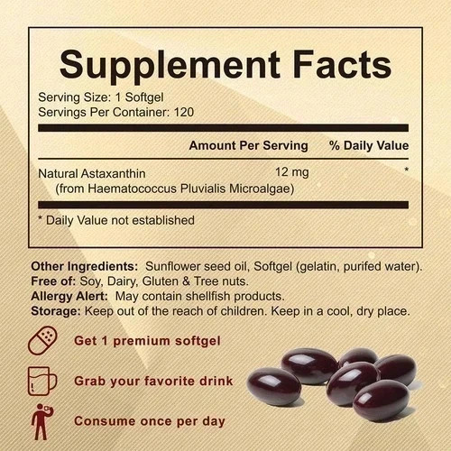 3 Pack Astaxanthin 12mg, 120 Softgels, 4 Month Supply NEW