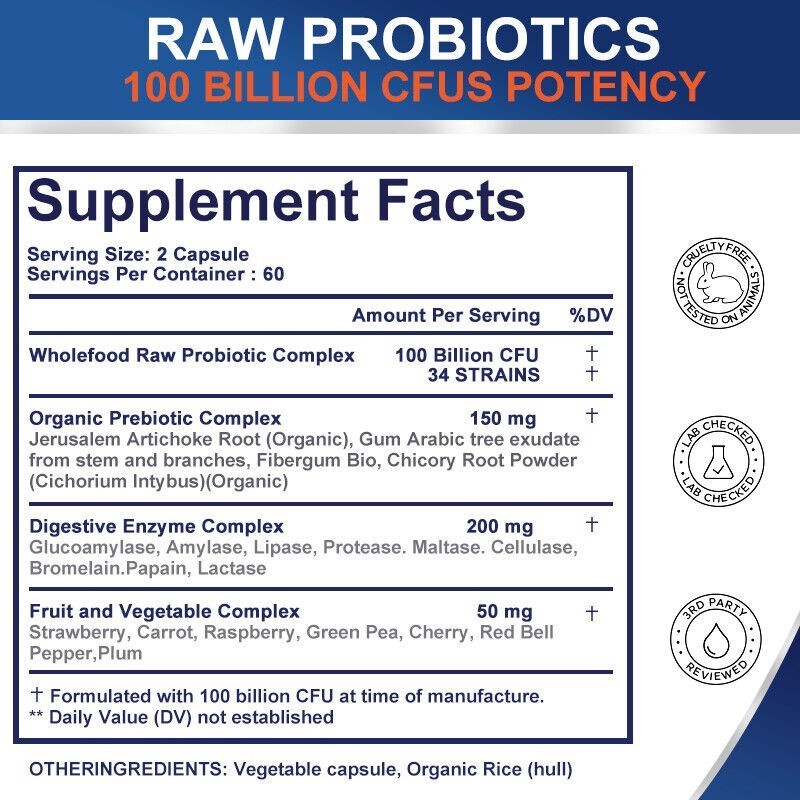 Probiotics 100 Billion CFU Potency Digestive Immune Health 120-600 Capsules