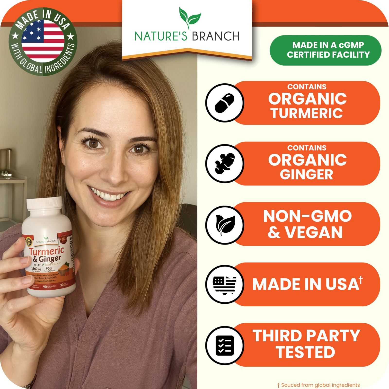 ☀ Max Strength Turmeric and Ginger With BioPerine Black Pepper | 90 Capsules