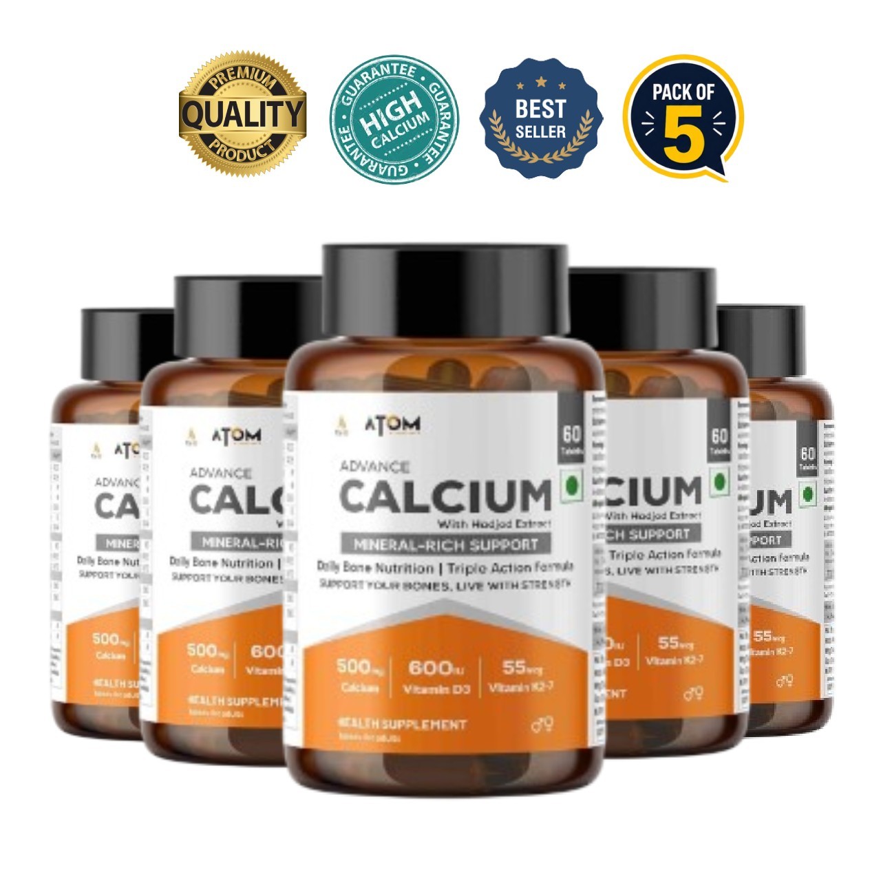 5 Pack Asit.is ATOM Advance Calcium 300 Veg Tablets