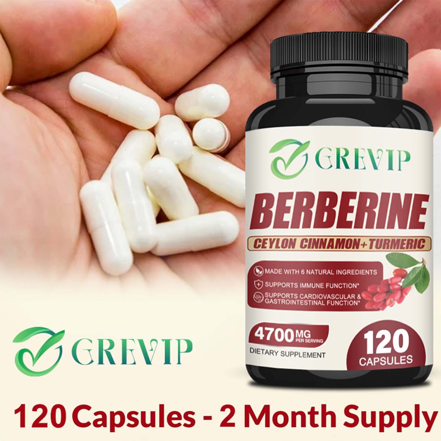 Berberine HCI 4700mg – Ceylon Cinnamon, High Absorption Heart Health Support