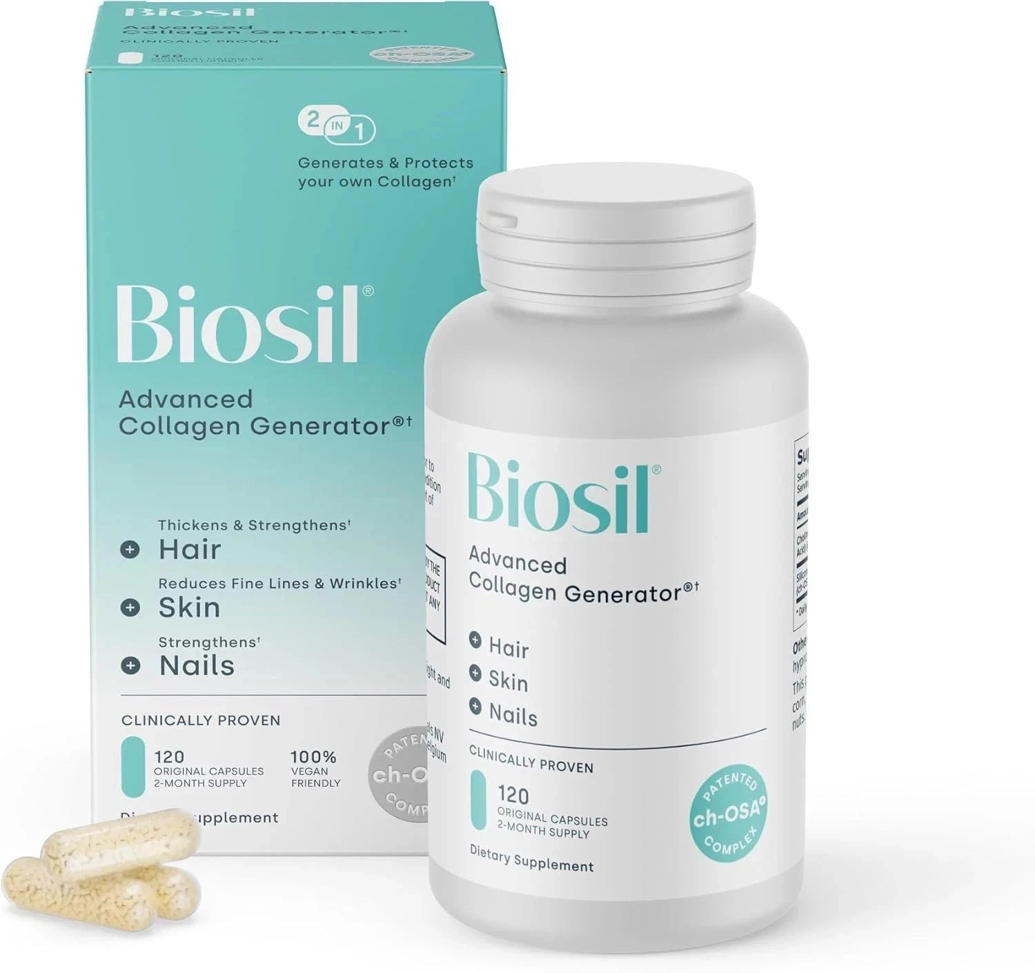 BIOSIL ADVANCED COLLAGEN GENERATOR HAIR SKIN NAIL 120 LIQUID CAPSULES 9/2027