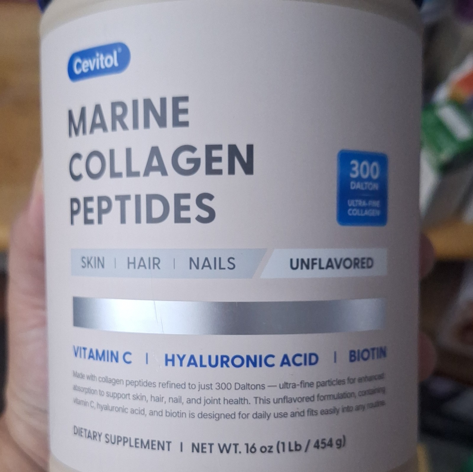 Cevitol Marine Collagen Peptides Powder Unflavored 16 oz Hair Skin Nails +C