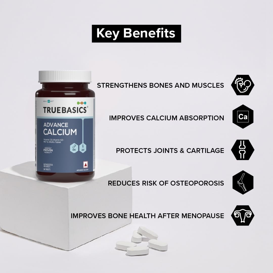 TrueBasics Calcium 90 Tabs Pack of 5 D3 K2 Bone Support