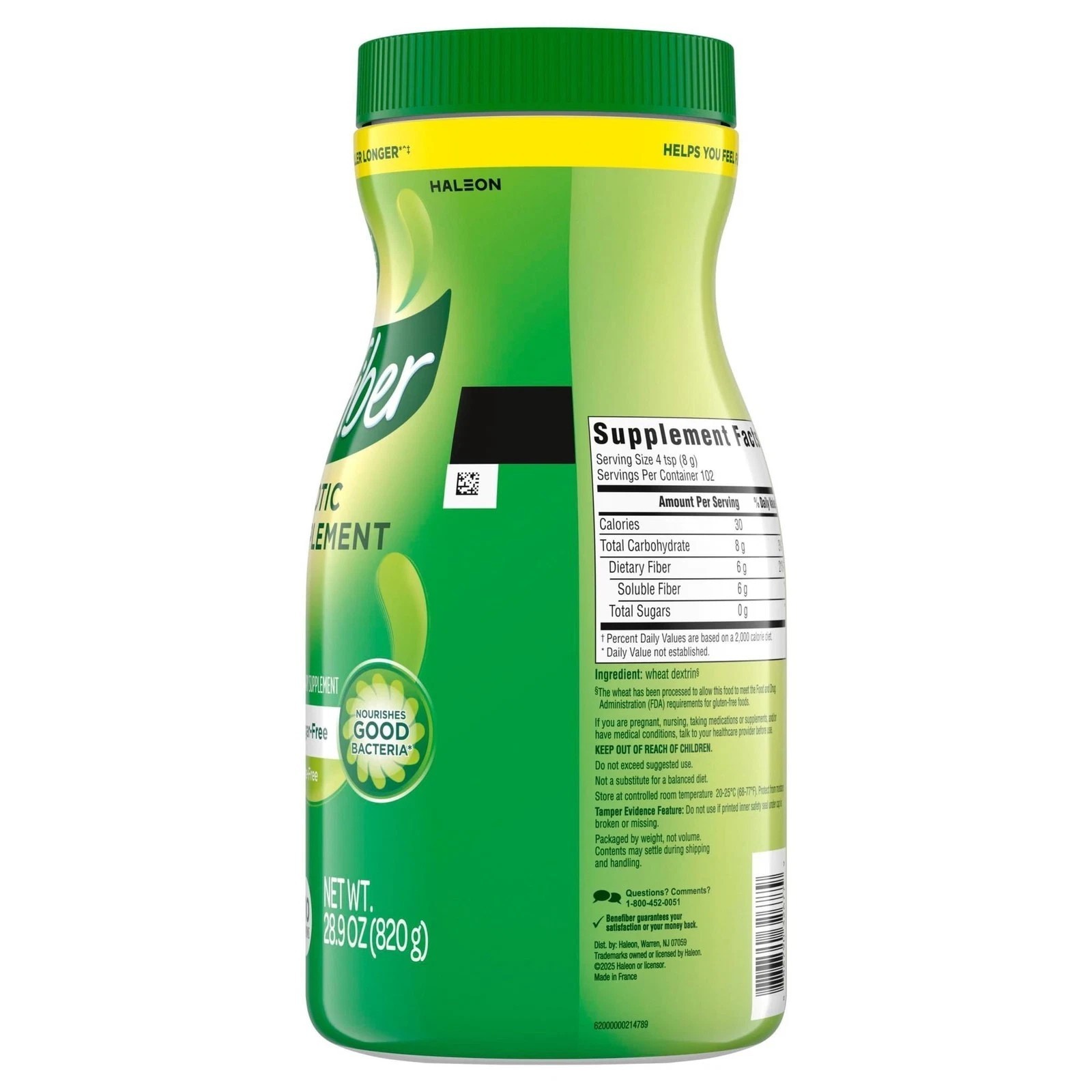 Benefiber Daily Prebiotic Fiber Supplement Powder, Unflavored, 28.9 oz.