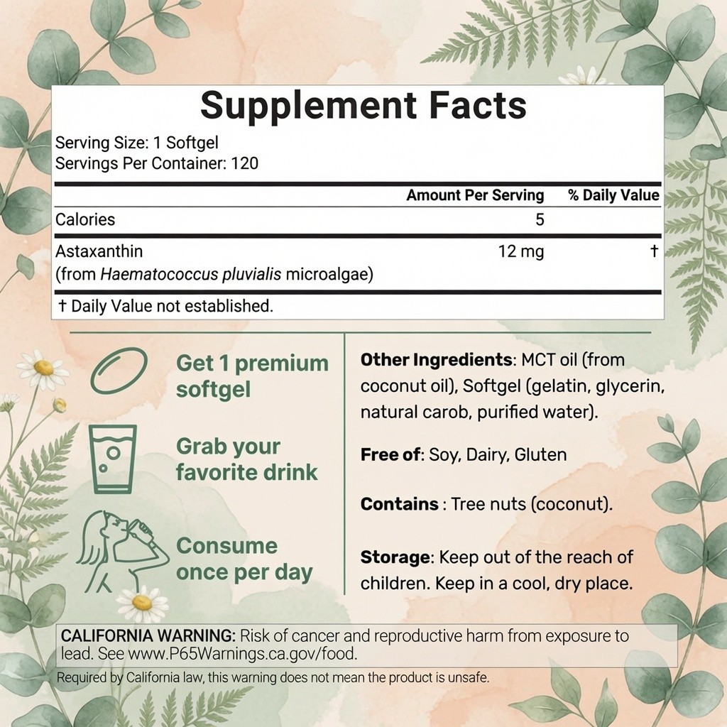 Micro Ingredients Astaxanthin Supplement 12mg Microalgae 120 Softgels