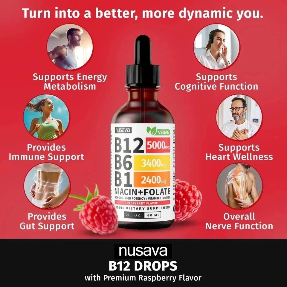 Nusava Vitamin B complex – B 12, B 6 & B 1 + Niacin & Folate – Double pack-
