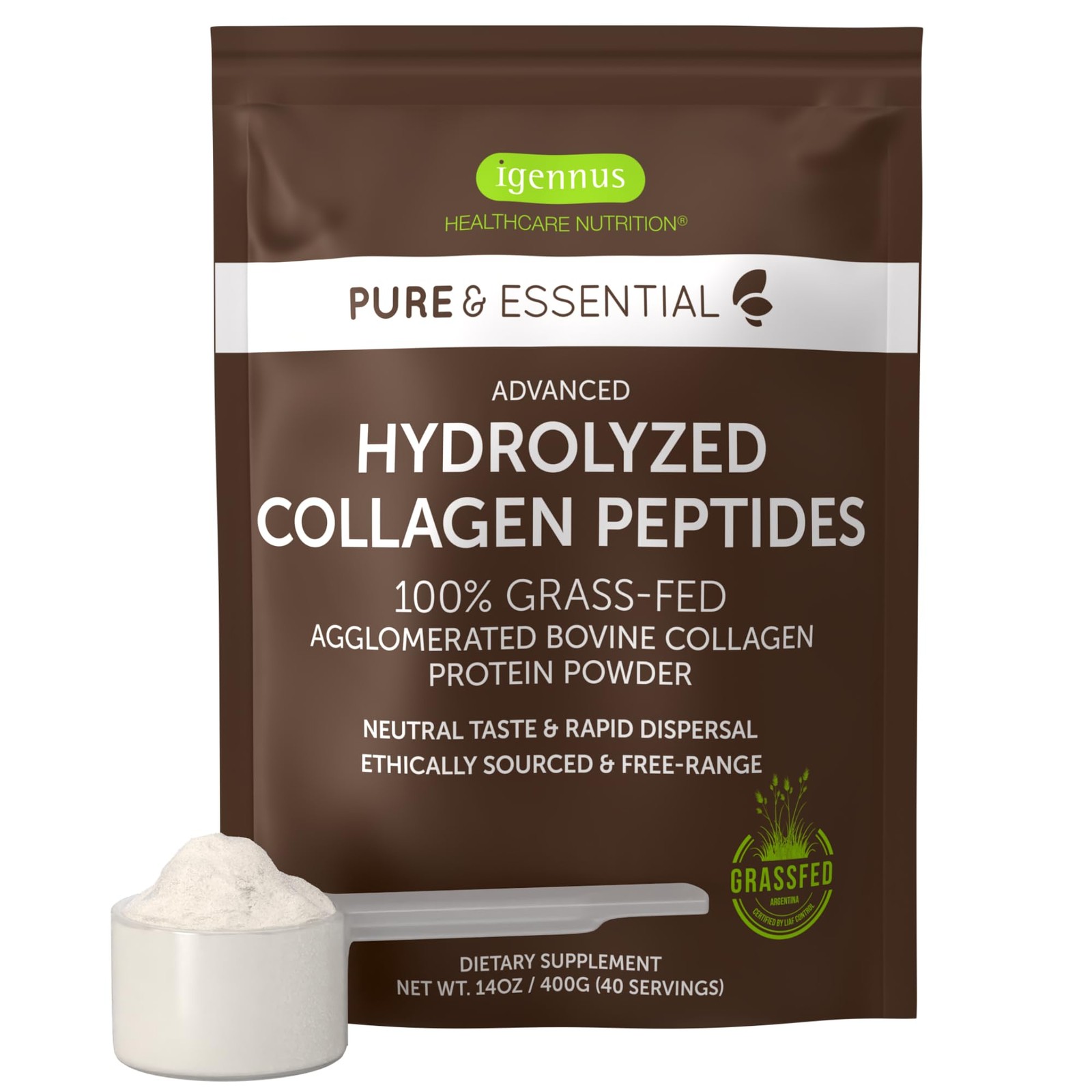 Igennus Free Range Grass Fed Hydrolyzed Bovine Collagen Peptides, Neutral Tas…