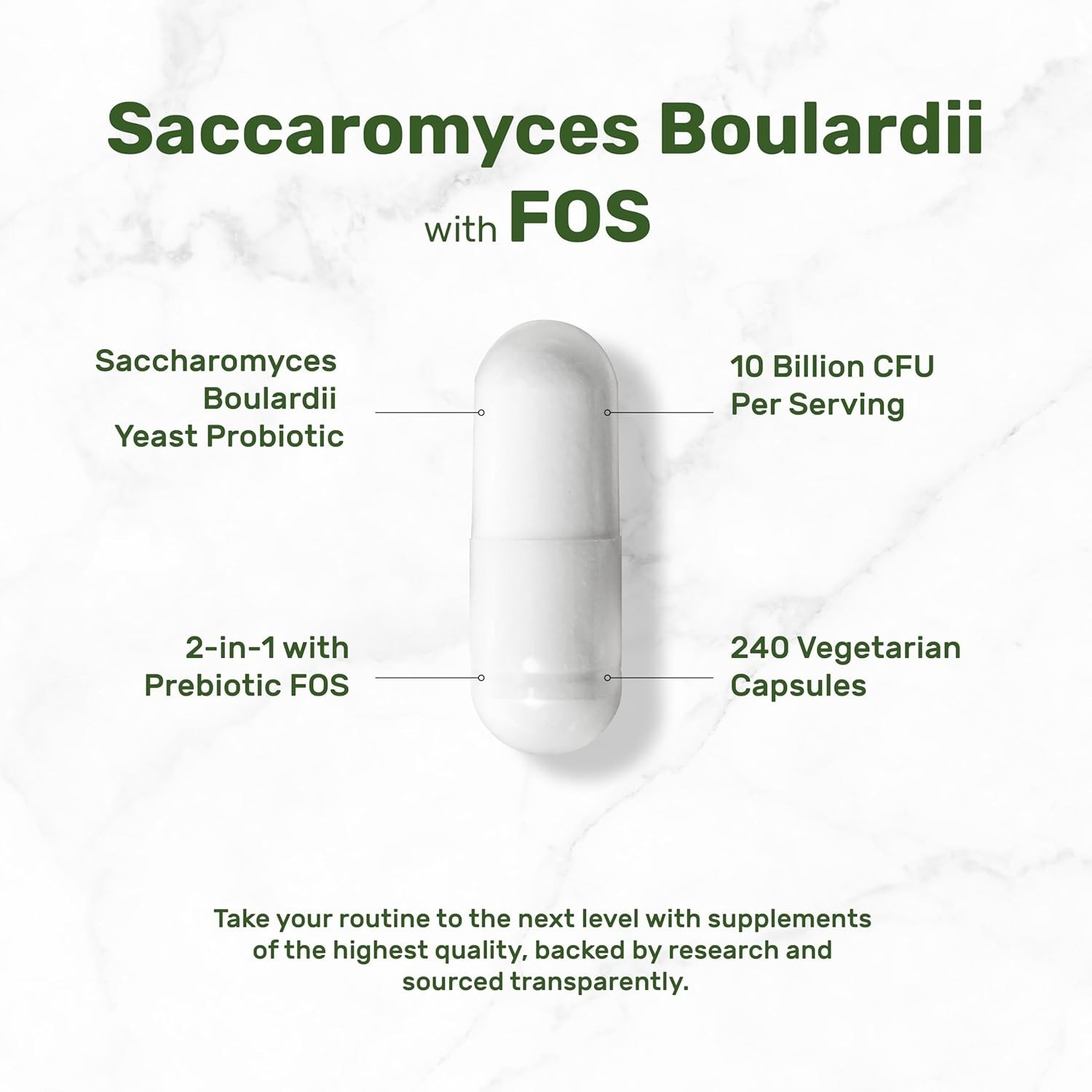Saccharomyces Boulardii + FOS, 10 Billion CFU, 240 Veggie Capsules – Probiotics