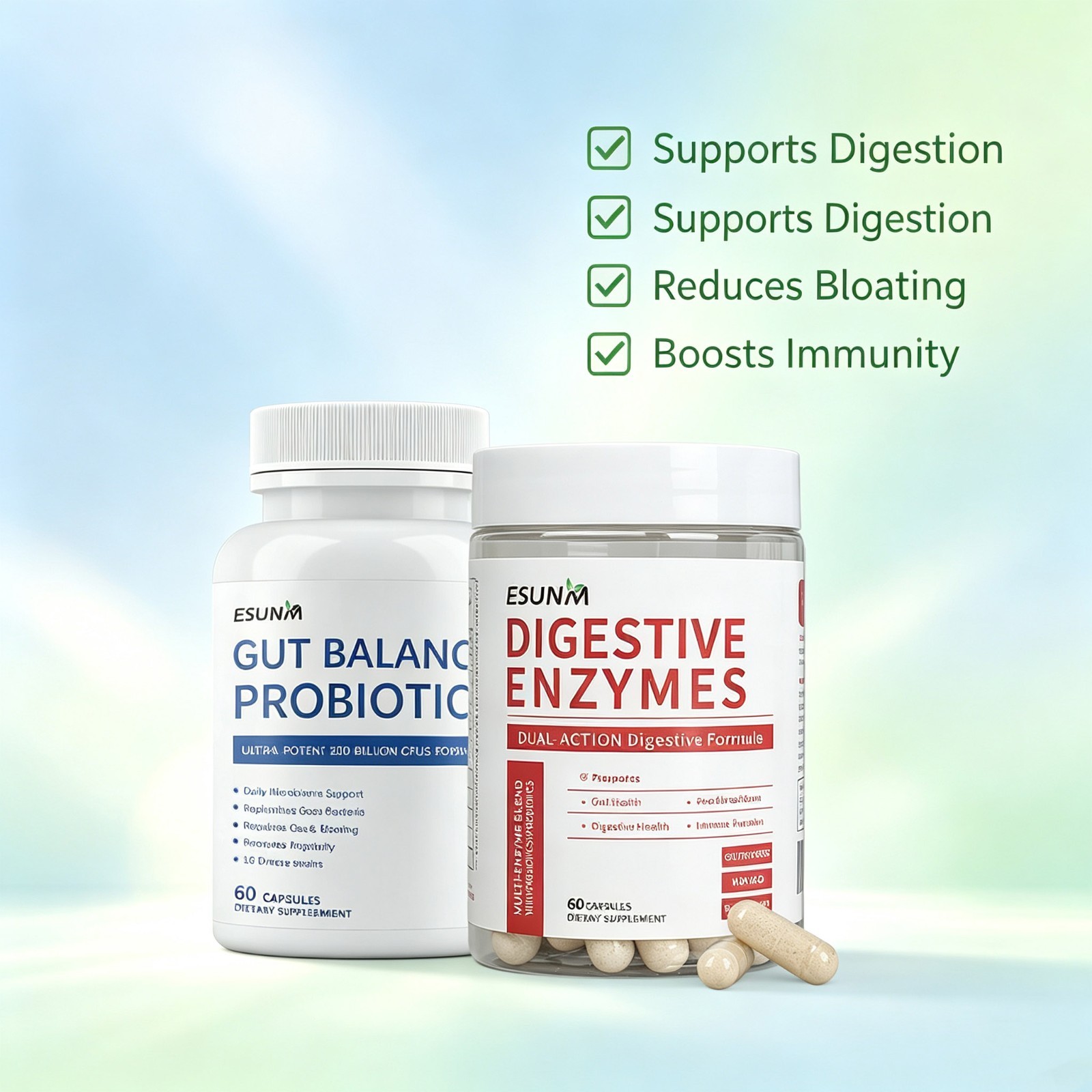 Gut Health Bundle Probiotics Enzymes Immune Support Regularity Non-GMO