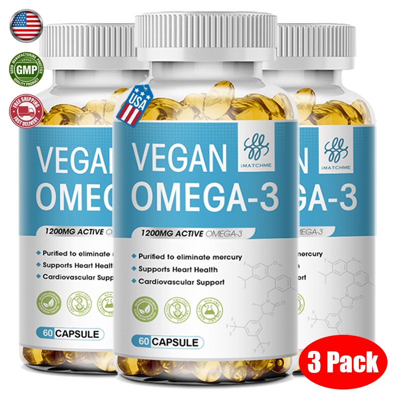 Omega 3 Vegan Oil Capsules Triple Strength Joint Support 1200 mg EPA & DHA