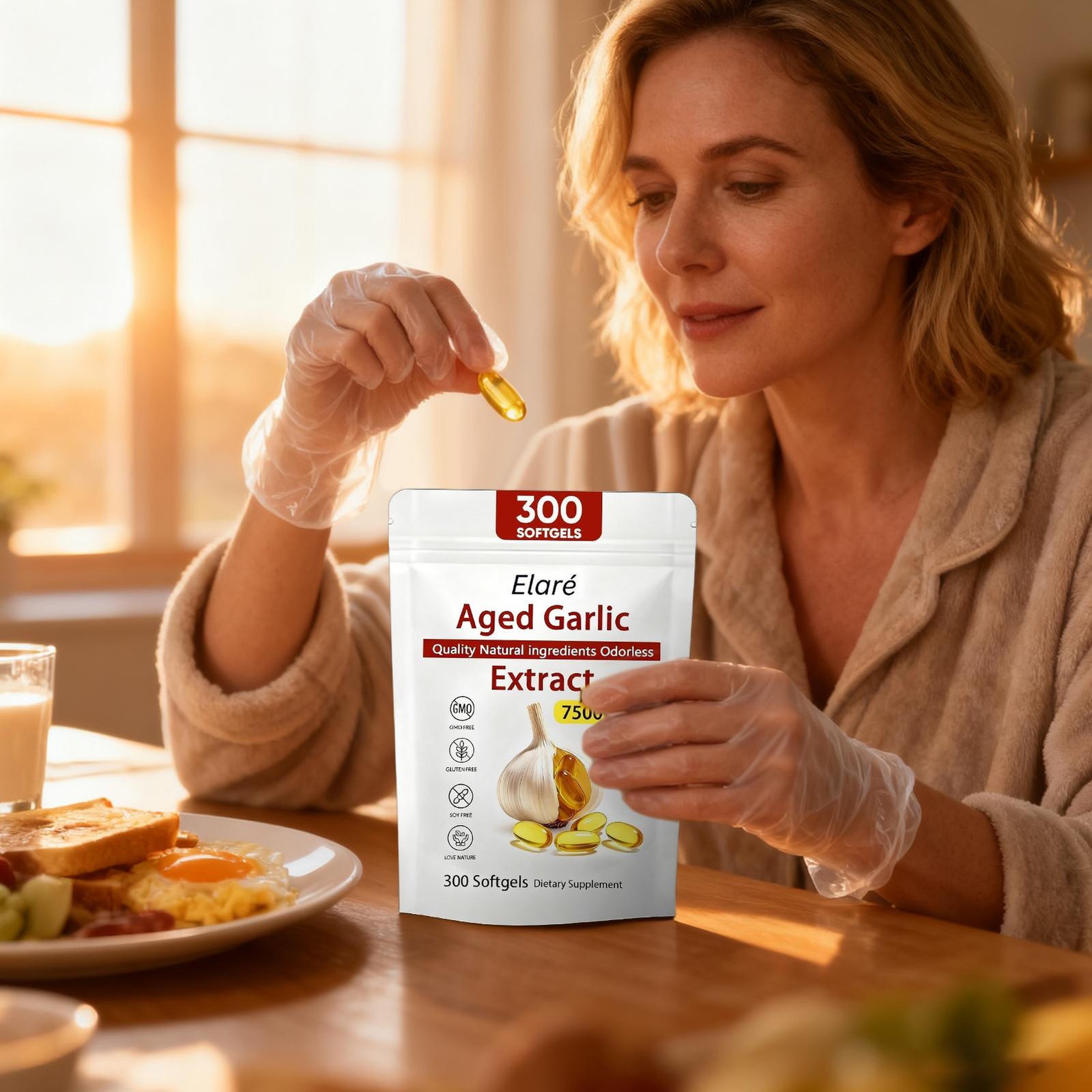 Elare Extract, Garlic Aged 300 Softgels, 7500mg Odorless | Heart & Immune