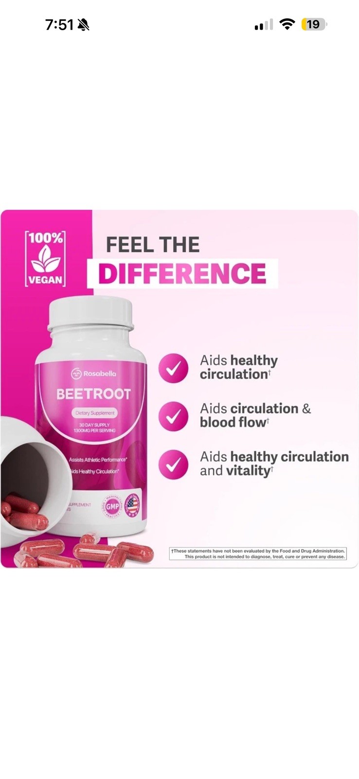 Rosabella Organic Beet Root Capsules for Circulation and Vitality Support60ct