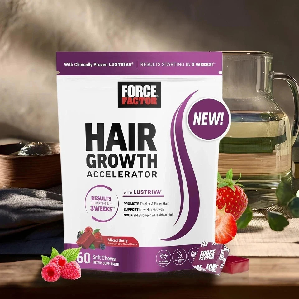 Force Factor Hair Growth Accelerator, Mixed Berry, 60 Soft Chews Free Shipping ！