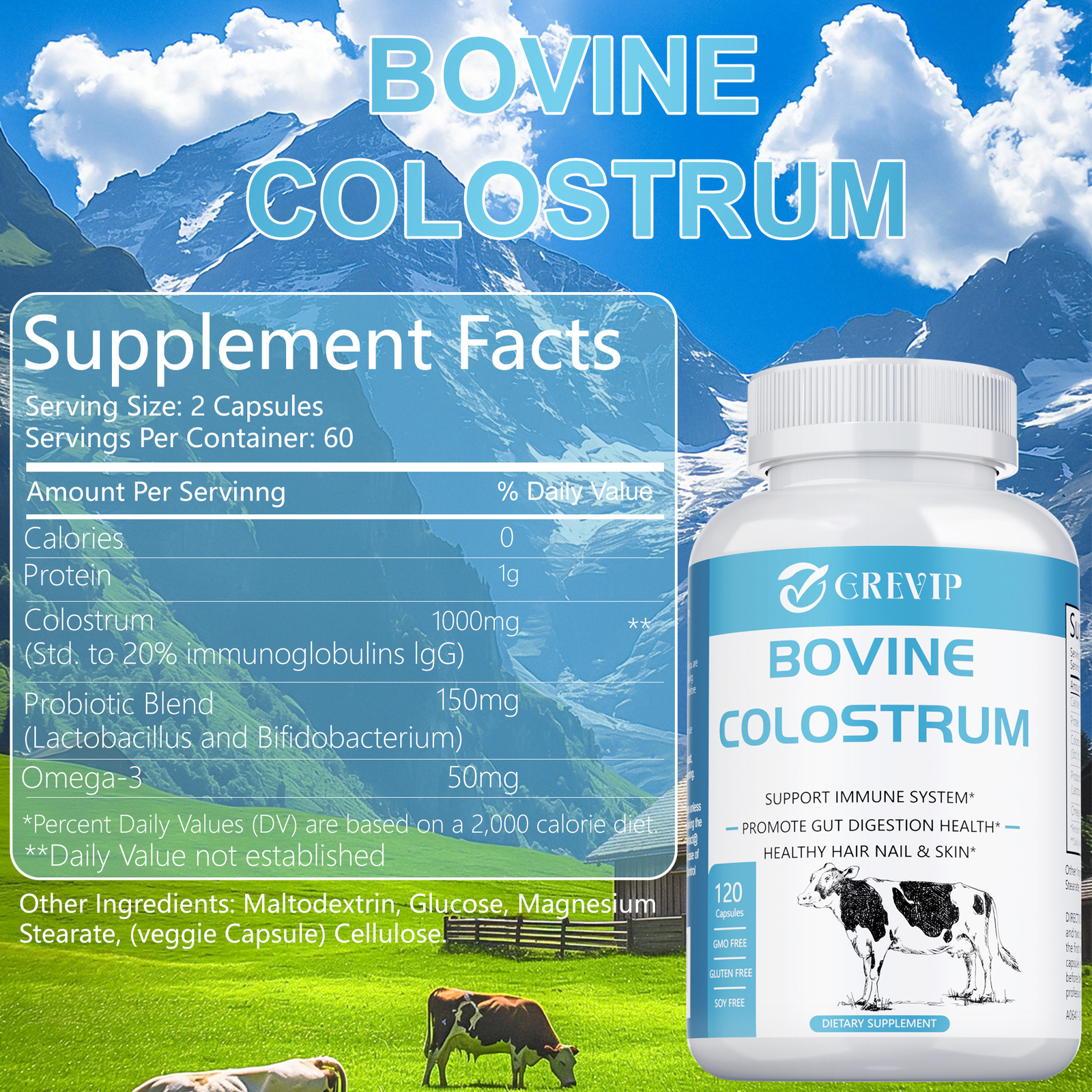 Bovine Colostrum 240pcs -Probiotic, Omega-3 -Immune Beauty Boost Support Non-GMO