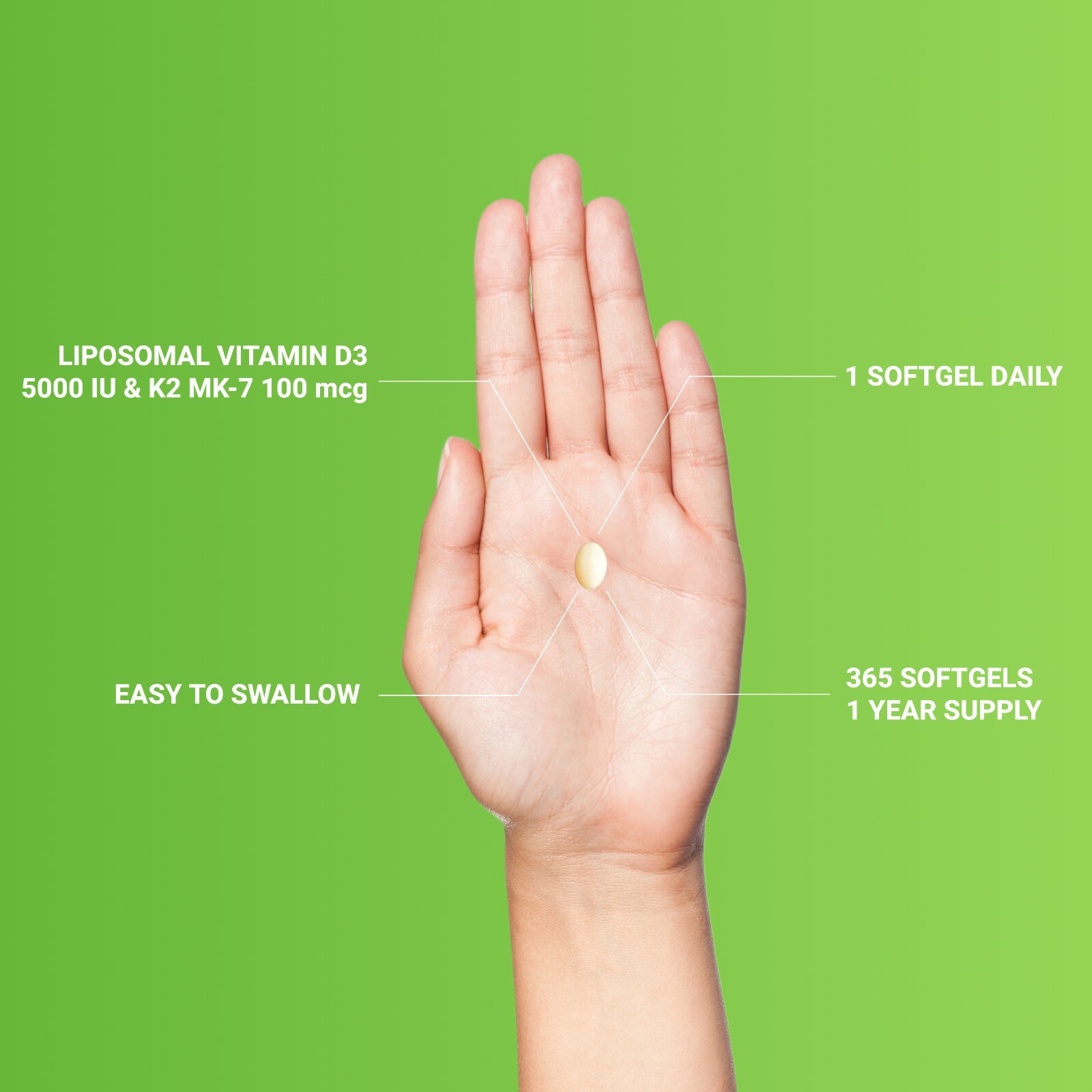 Liposomal Vitamin D3 5000 IU K2 MK7 100 mcg, Vit D and K Supplement 365 softgels