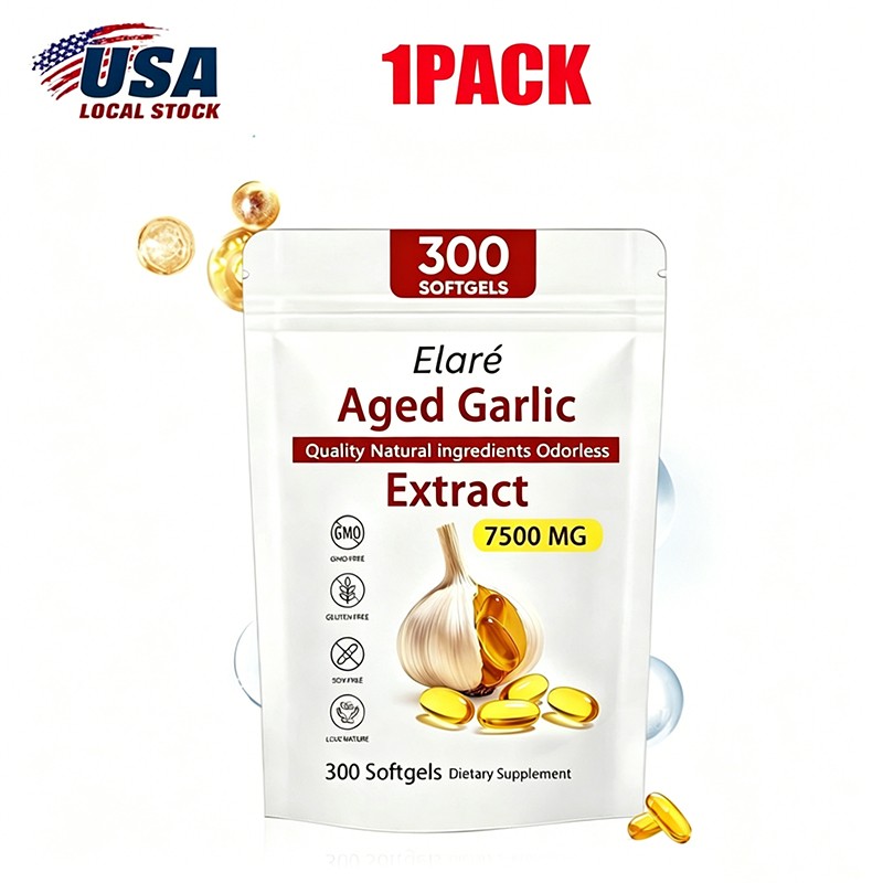 Elare Aged Garlic Extract, 300 Softgels, 7500mg Odorless Heart & Immune USA