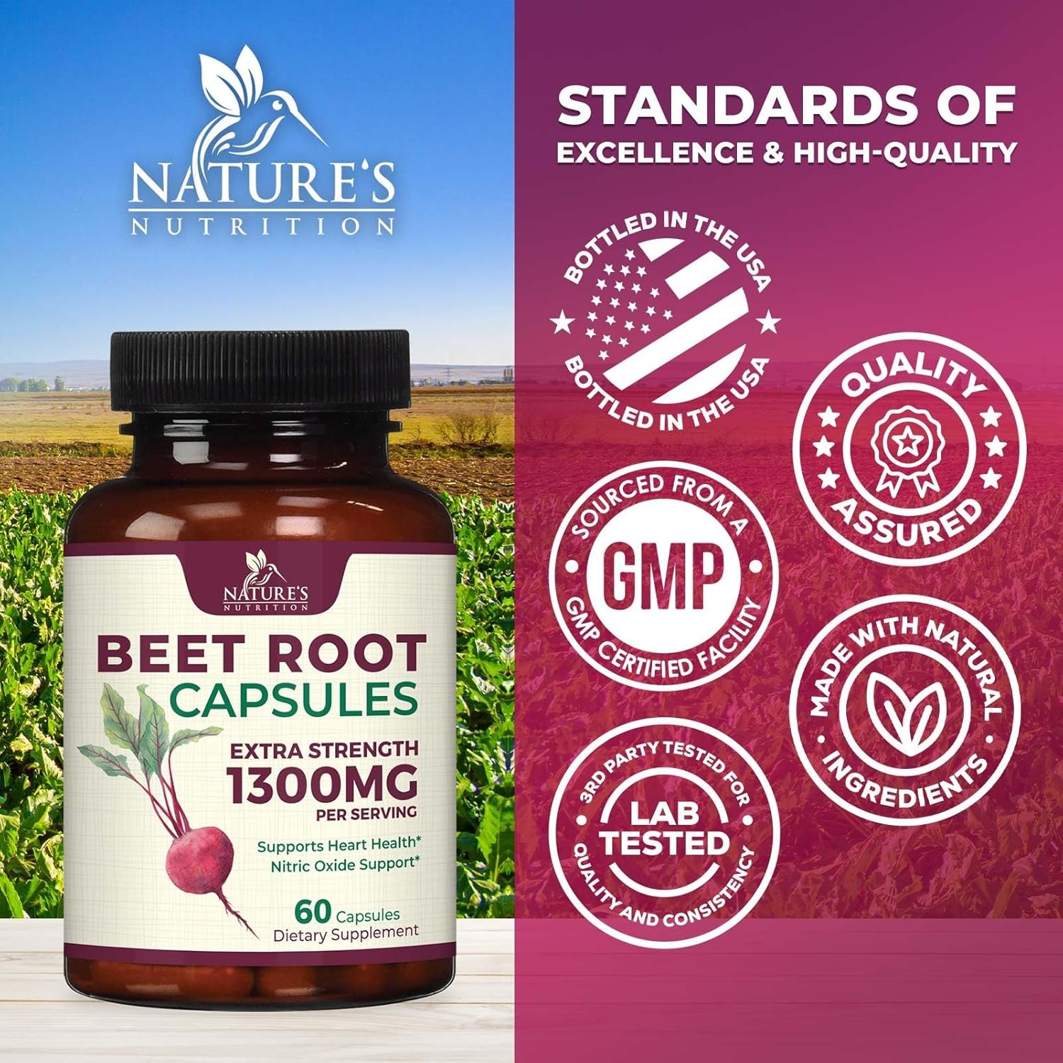 Beet Root Capsules 1300Mg – Extra Strength Red Beetroot Powder Supplement – Supp