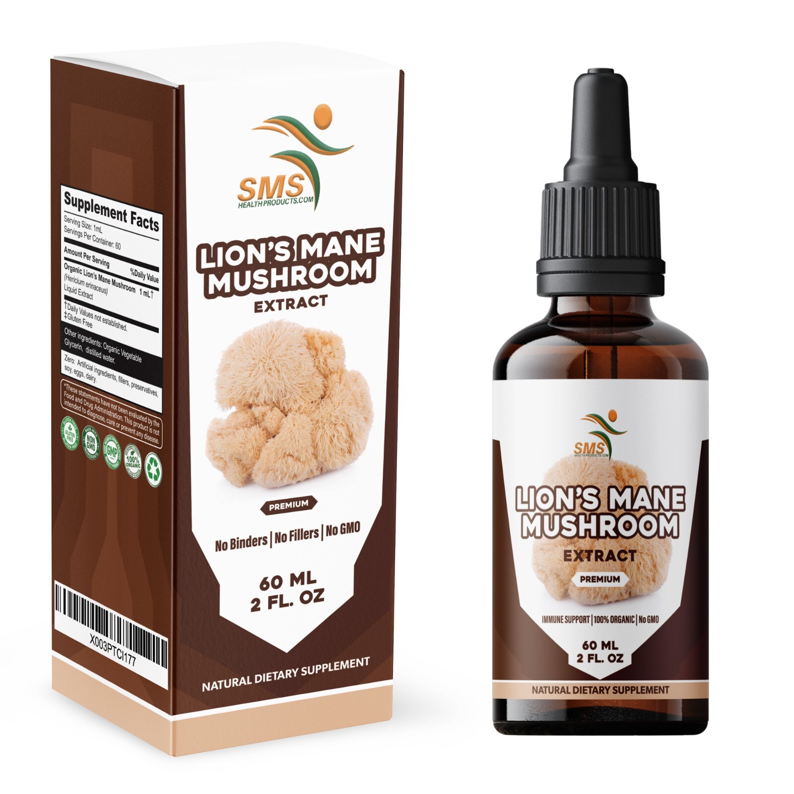 Lions Mane Mushroom Extract Organic Non GMO Tincture Liquid Herbal Drops 2 Fl Oz