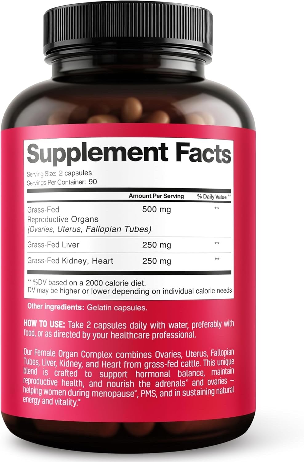 Beef Organ Supplement for Women 6 in 1 Complex Hormone Balance Energy Grass-Fed