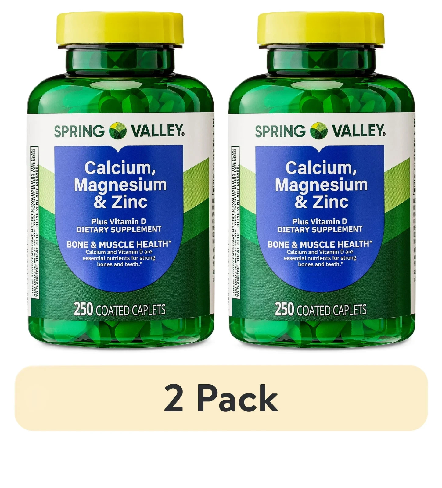 (2 pack) Spring Valley Calcium, Magnesium & Zinc Plus Vitamin D3 Coated 250 Ct