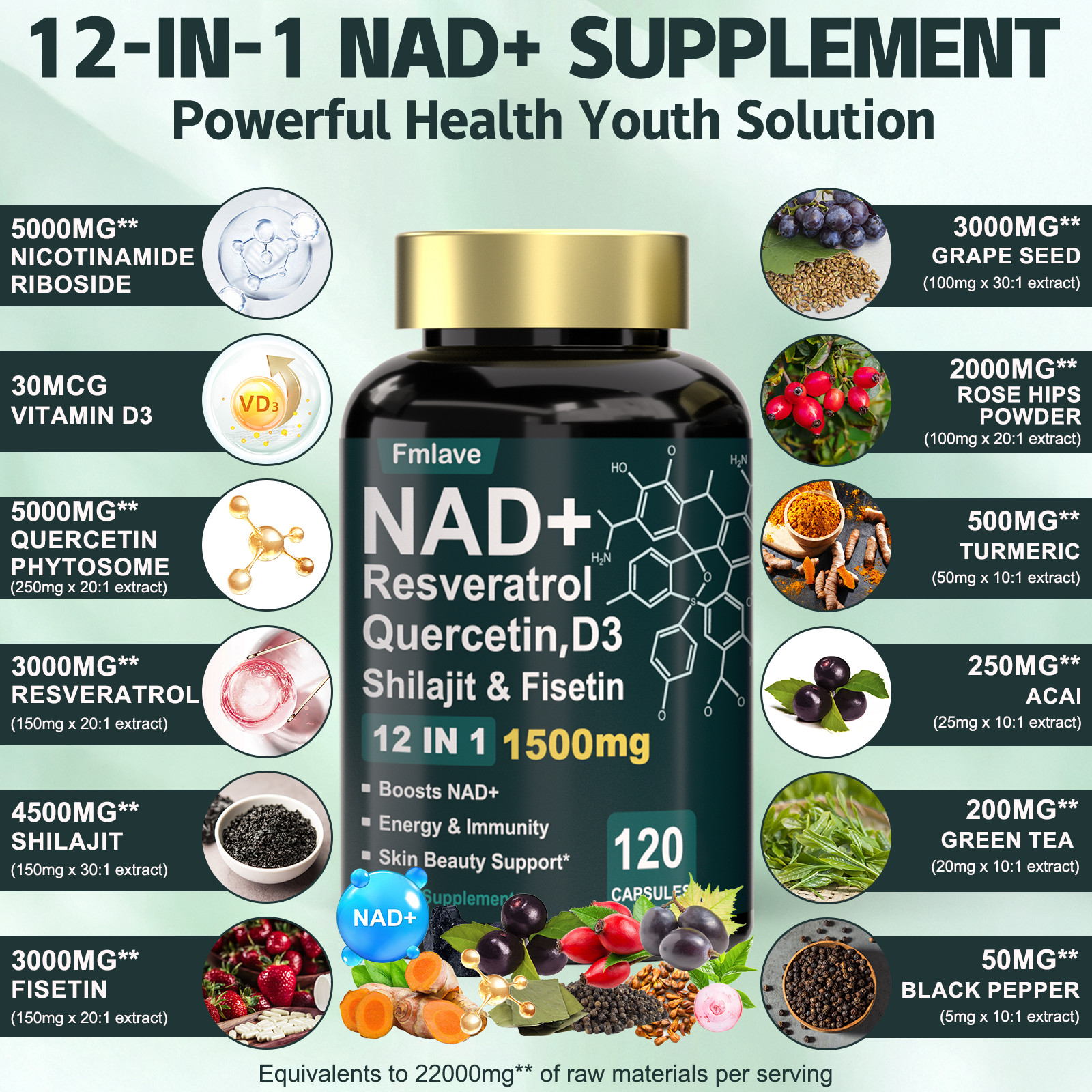 4pack NAD+ Supplement 1500Mg with Resveratrol Fisetin Nad plus Boosting 480 Caps